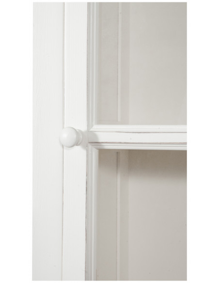 Estante vitrine com portas de correr em madeira maciça de limão, acabamento branco antigo 154x37x212 cm