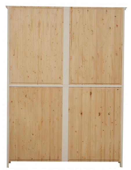 Estante vitrine com portas de correr em madeira maciça de limão, acabamento branco antigo 154x37x212 cm