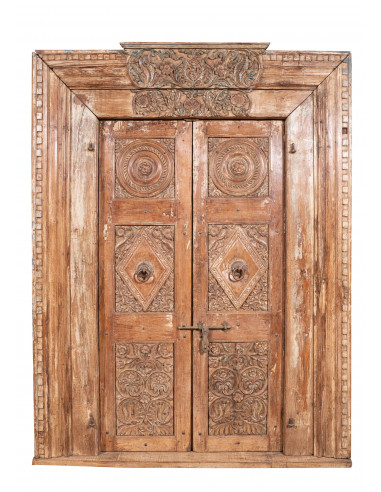reporte Sastre Majestuoso Puerta de madera maciza y hierro para interior o exterior, antigua puerta  medieval con marco