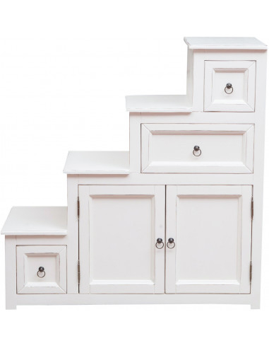 Cômoda com escada em madeira maciça de limão, acabamento branco antigo 94x41x97 cm Cômoda com escada em madeira maciça de limão, acabamento branco antigo 94x41x97 cm