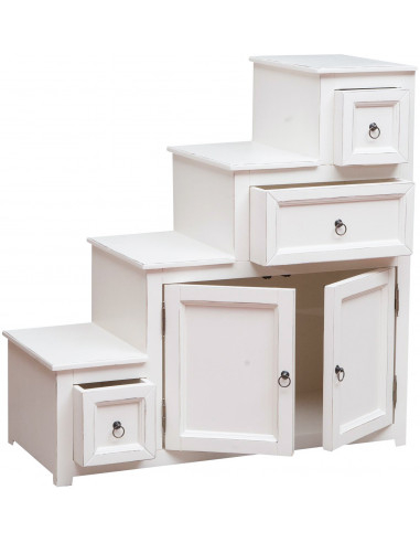 Cômoda com escada em madeira maciça de limão, acabamento branco antigo 94x41x97 cm Cômoda com escada em madeira maciça de limão, acabamento branco antigo 94x41x97 cm