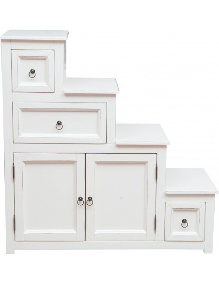 Cômoda com escada em madeira maciça de limão, acabamento branco antigo 94x41x97 cm