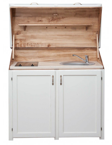 Aparador de cozinha em madeira maciça de lima com acabamento branco antigo L130xDP60xA115 cm