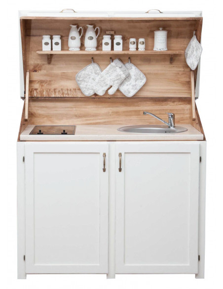 Aparador de cozinha em madeira maciça de lima com acabamento branco antigo L130xDP60xA115 cm