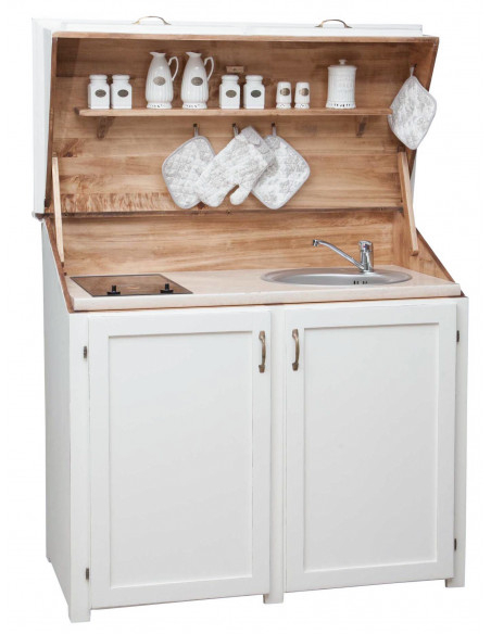 Aparador de cozinha em madeira maciça de lima com acabamento branco antigo L130xDP60xA115 cm