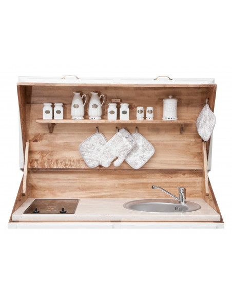 Aparador de cozinha em madeira maciça de lima com acabamento branco antigo L130xDP60xA115 cm