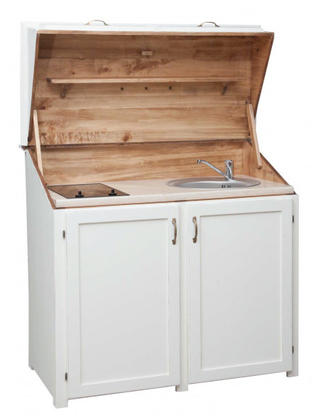 Aparador de cozinha em madeira maciça de lima com acabamento branco antigo L130xDP60xA115 cm