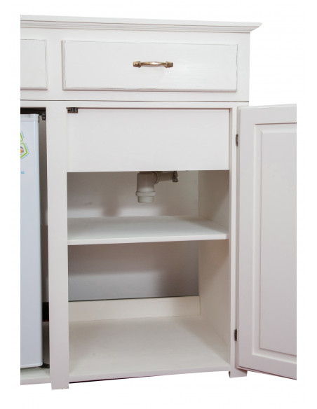 Aparador de cozinha em madeira maciça de lima com acabamento branco antigo L130xDP60xA115 cm