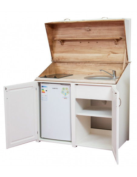 Aparador de cozinha em madeira maciça de lima com acabamento branco antigo L130xDP60xA115 cm