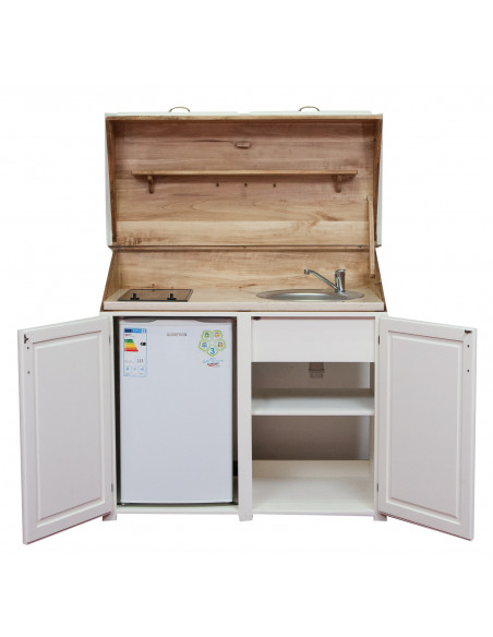 Aparador de cozinha em madeira maciça de lima com acabamento branco antigo L130xDP60xA115 cm