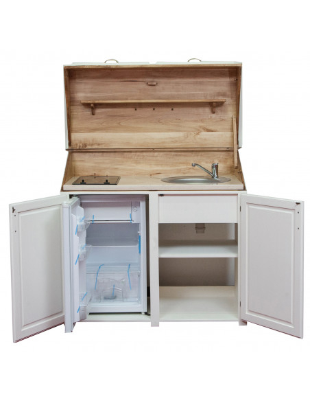 Aparador de cozinha em madeira maciça de lima com acabamento branco antigo L130xDP60xA115 cm
