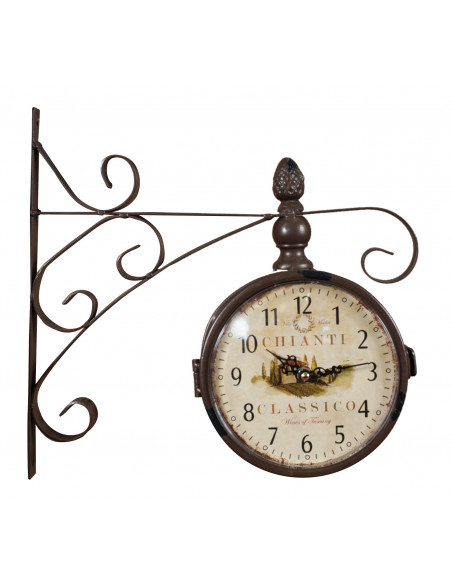 Orologio bifacciale da parete tipo stazione in ferro battuto finitura marrone scuro anticato L31XPR9xH31 cm