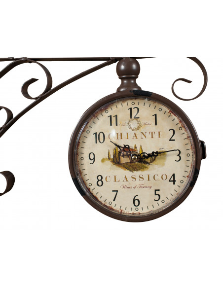 Orologio bifacciale da parete tipo stazione in ferro battuto finitura marrone scuro anticato L31XPR9xH31 cm