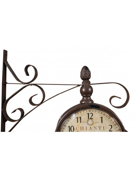 Orologio bifacciale da parete tipo stazione in ferro battuto finitura marrone scuro anticato L31XPR9xH31 cm