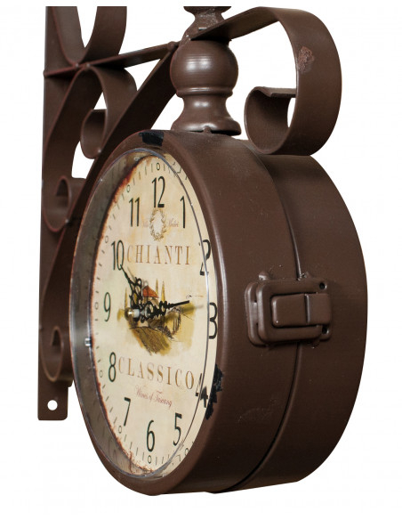 Orologio bifacciale da parete tipo stazione in ferro battuto finitura marrone scuro anticato L31XPR9xH31 cm