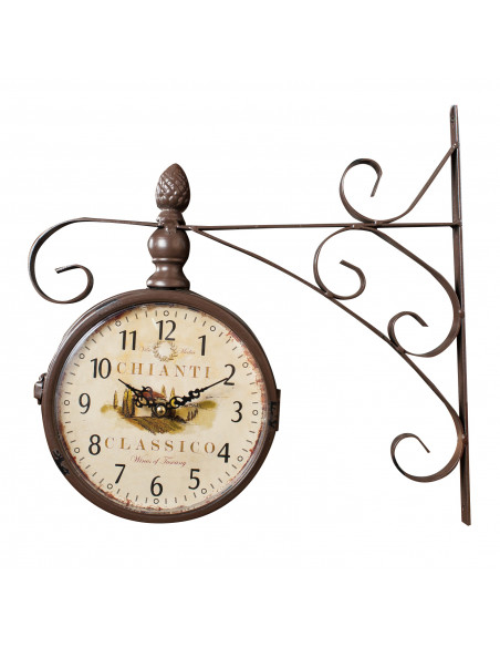 Orologio bifacciale da parete tipo stazione in ferro battuto finitura marrone scuro anticato L31XPR9xH31 cm