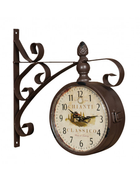 Orologio bifacciale da parete tipo stazione in ferro battuto finitura marrone scuro anticato L31XPR9xH31 cm