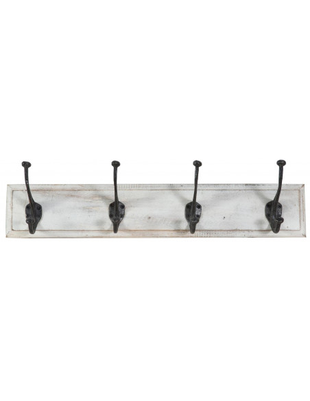 Attaccapanni da parete in legno massiccio e ferro forgiato a mano finitura bianco anticato 60x12x16  cm