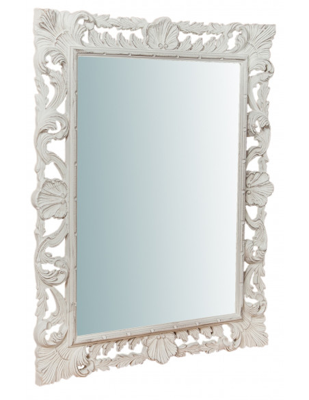 Espelho de parede vertical/horizontal de madeira com acabamento branco antigo Made in Italy L70xDP3,5xH90 cm - Biscottini.it