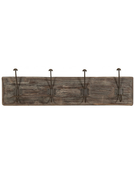 Attaccapanni da parete in legno massiccio e ferro forgiato a mano finitura legno anticato 78x10x21 cm