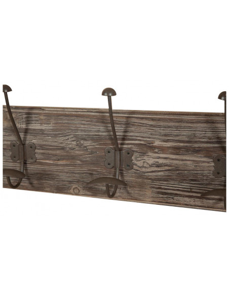 Attaccapanni da parete in legno massiccio e ferro forgiato a mano finitura legno anticato 78x10x21 cm