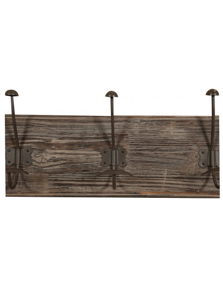Attaccapanni da parete in legno massiccio e ferro forgiato a mano finitura legno anticato 78x10x21 cm