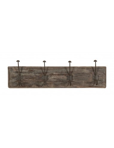 Attaccapanni da parete in legno massiccio e ferro forgiato a mano finitura legno anticato 78x10x21 cm