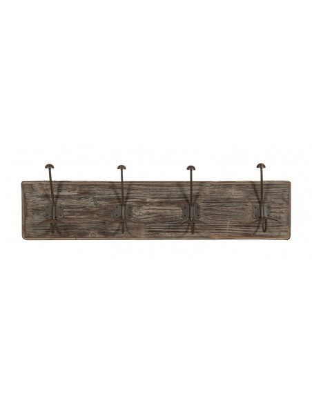 Attaccapanni da parete in legno massiccio e ferro forgiato a mano finitura legno anticato 78x10x21 cm