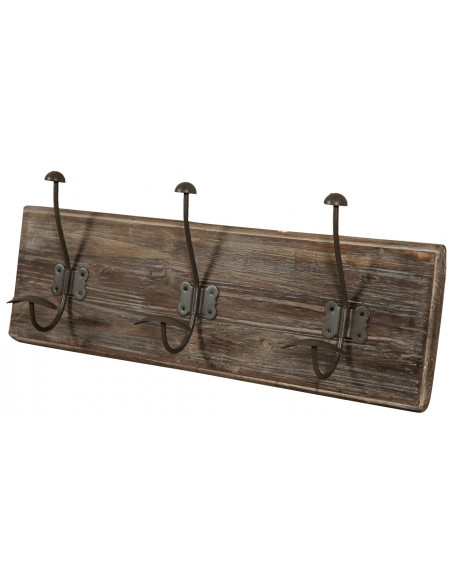 Attaccapanni da parete in legno massiccio e ferro forgiato a mano finitura legno anticato 58x10x21 cm