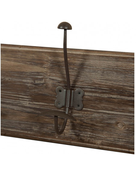 Attaccapanni da parete in legno massiccio e ferro forgiato a mano finitura legno anticato 58x10x21 cm