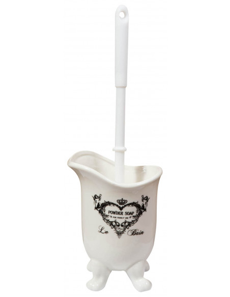 Porta-escova sanitária em porcelana branca decorada "Sabonete em Pó" L12xDP10xA16,2 cm