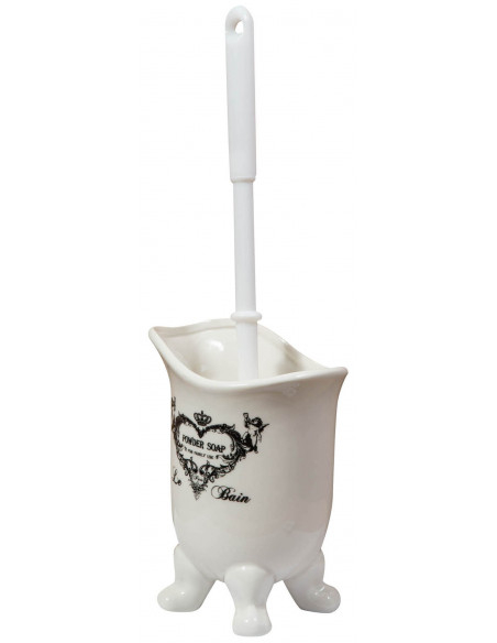 Porta-escova sanitária em porcelana branca decorada "Sabonete em Pó" L12xDP10xA16,2 cm