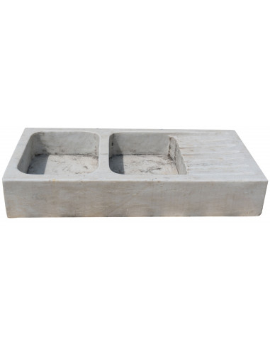 Acquaio a due buche in marmo bianco L122xPR61xH20 cm Acquaio a due buche in marmo bianco L122xPR61xH20 cm