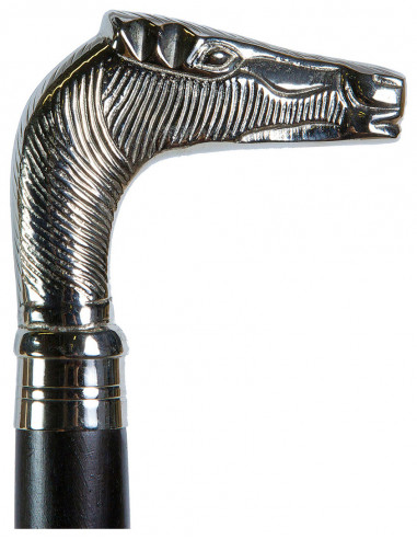 Bastón "caballo" de madera y estaño negro