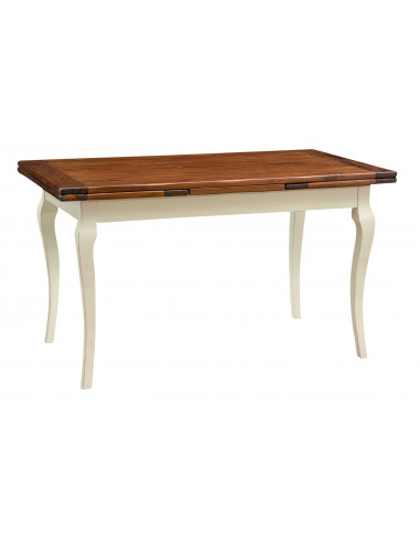 Mesa de comedor extensible de madera maciza de tilo estructura con efecto blanco envejecido tablero de nogal talla L140xPR80xH80