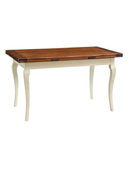 Mesa de comedor extensible de madera maciza de tilo estructura con efecto blanco envejecido tablero de nogal talla L140xPR80xH80