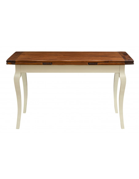 Tavolo allungabile Country in legno massello di tiglio struttura bianca anticata piano noce L140xPR80xH80 cm. Made in Italy