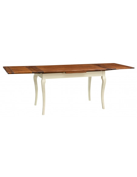 Tavolo allungabile Country in legno massello di tiglio struttura bianca anticata piano noce L140xPR80xH80 cm. Made in Italy