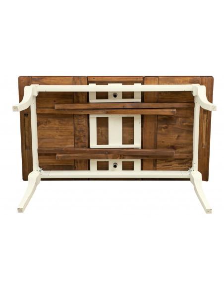 Tavolo allungabile Country in legno massello di tiglio struttura bianca anticata piano noce L140xPR80xH80 cm. Made in Italy