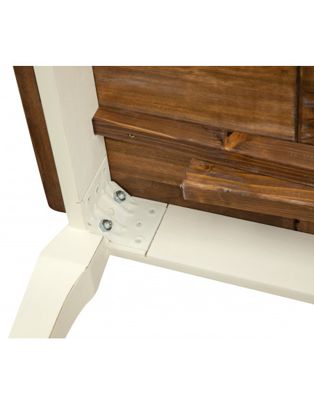 Tavolo allungabile Country in legno massello di tiglio struttura bianca anticata piano noce L140xPR80xH80 cm. Made in Italy