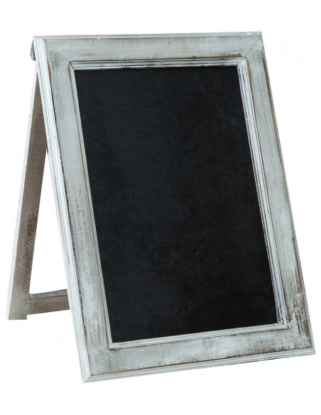 Lavagna da appoggio con cornice in legno finitura bianca anticata 32x3,5x43 cm