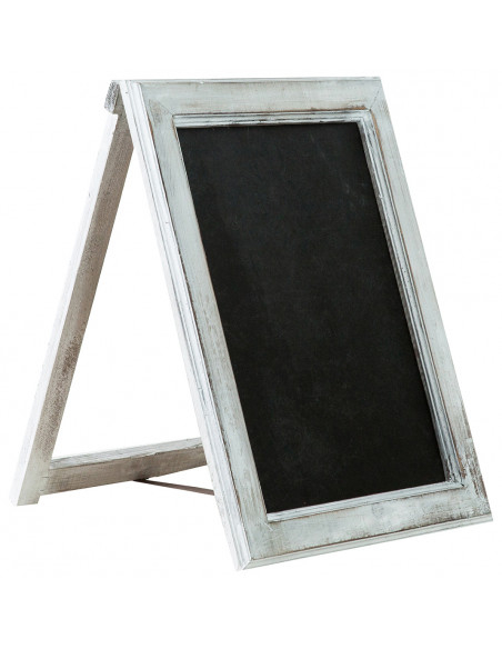 Lavagna da appoggio con cornice in legno finitura bianca anticata 32x3,5x43 cm