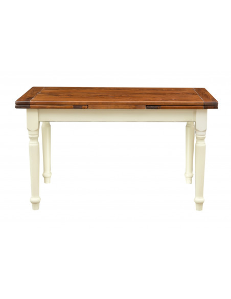 Mesa extensible de madera maciza de nogal blanco, vista frontal. Hecho en Italia. Por Biscottini